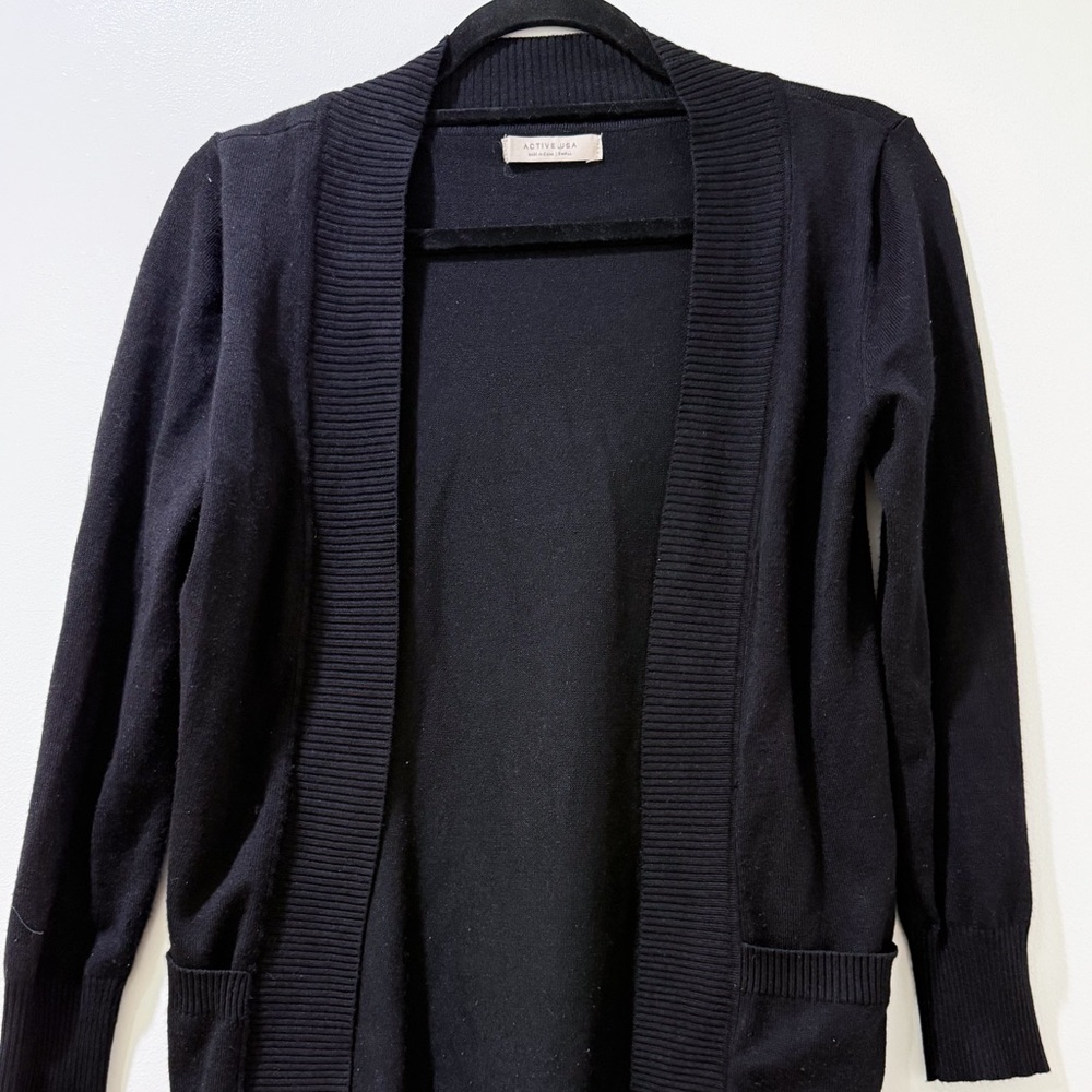 Active USA Black Ribbed Open-Front Cardigan